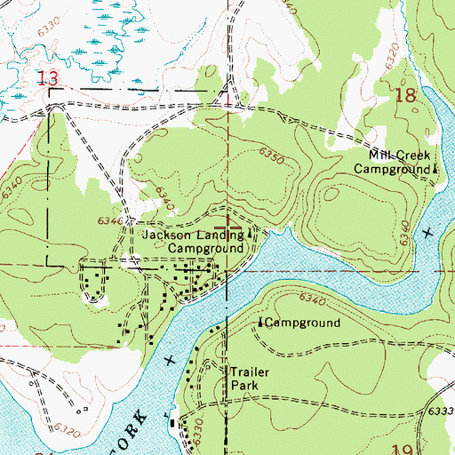 Topographic Map of Jackson Landing Campground, ID