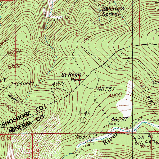 Topographic Map of Saint Regis Pass, MT