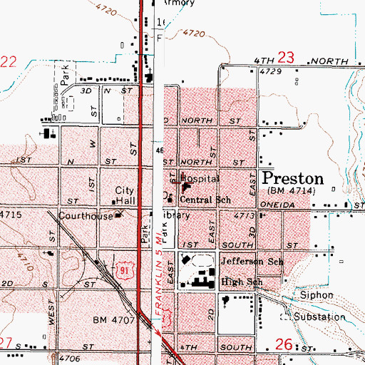 Topographic Map of Franklin County Medical Center, ID