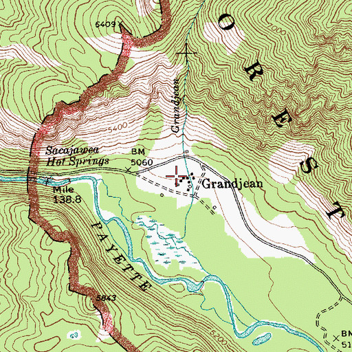 Topographic Map of Grandjean, ID