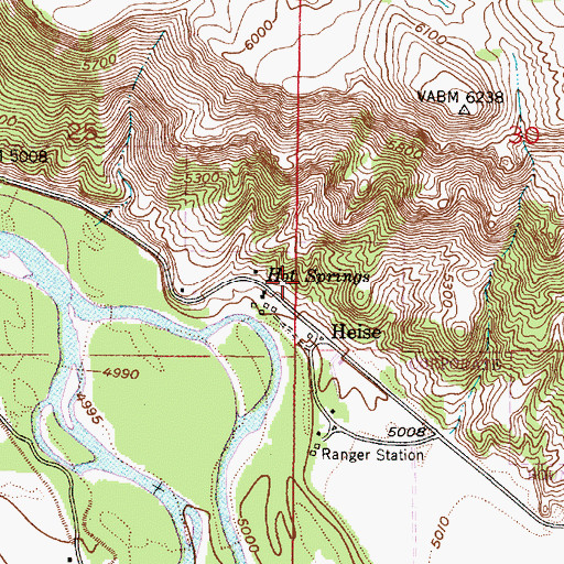 Topographic Map of Heise Hot Springs, ID