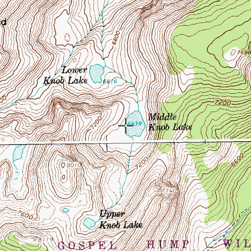Topographic Map of Knob Lakes, ID