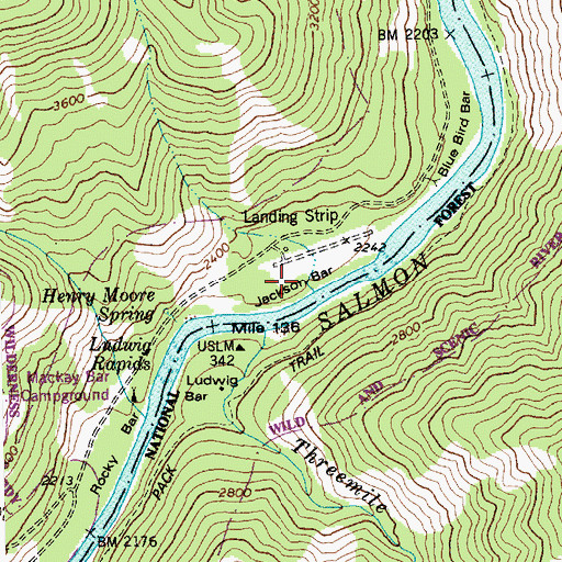 Topographic Map of Jackson Bar, ID