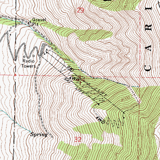 Topographic Map of Pebble Creek Ski Area, ID