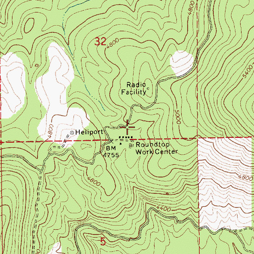 Topographic Map of Roundtop Guard Station, ID