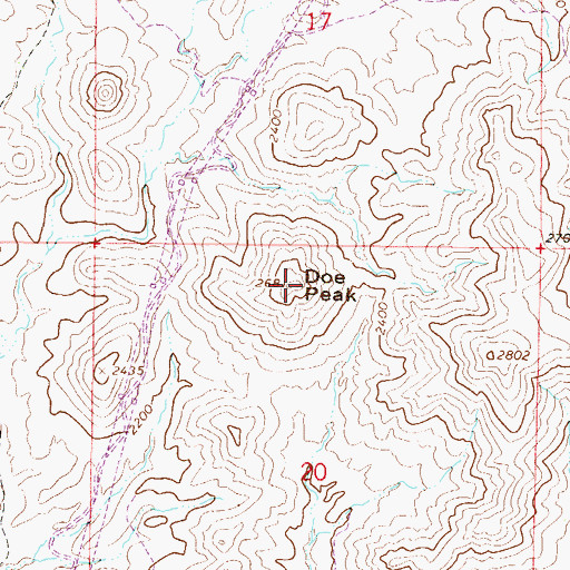 Topographic Map of Doe Peak, AZ