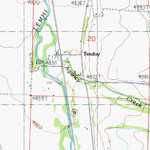 Topographic Map of Tendoy Elementary School, ID