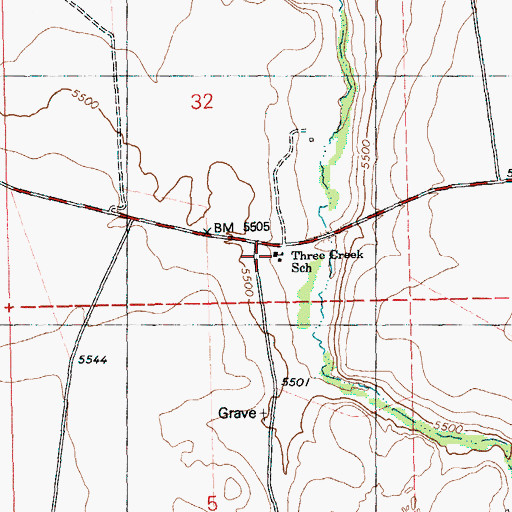 Topographic Map of Three Creek Elementary School, ID