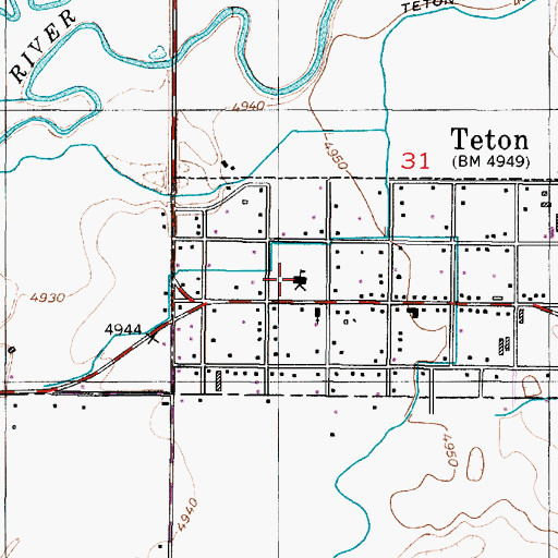 Topographic Map of Teton School, ID