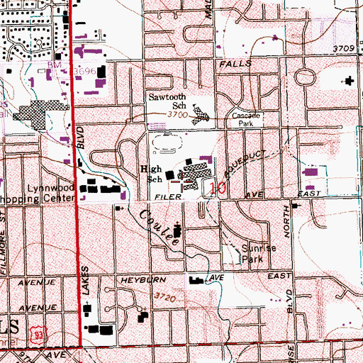 Topographic Map of Twin Falls Senior High School, ID