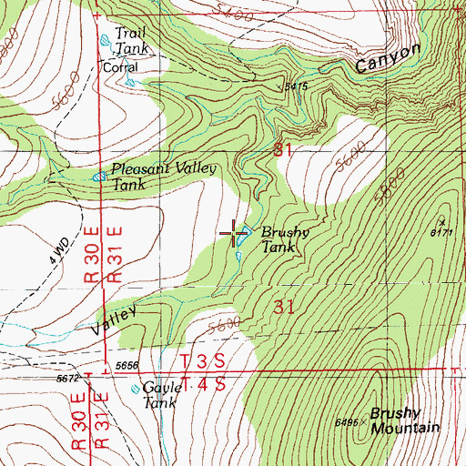 Topographic Map of Brushy Tank, AZ