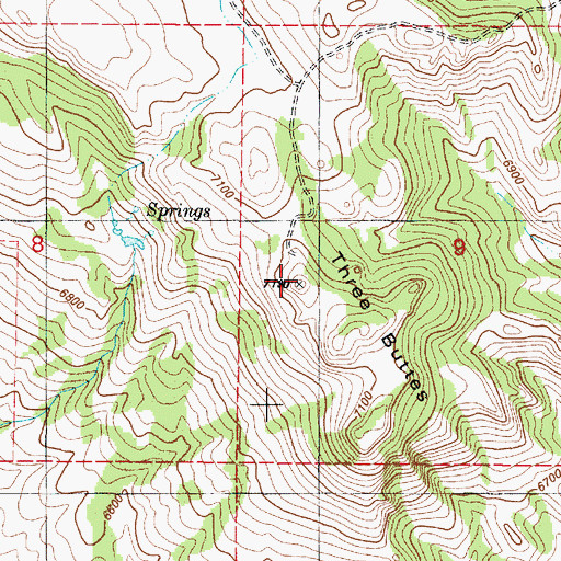 Topographic Map of Three Buttes, ID