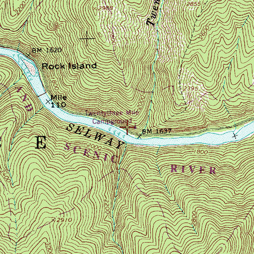 Topographic Map of Twentythree Mile Campground, ID