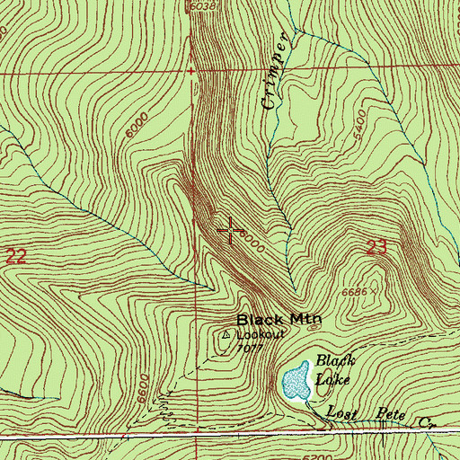 Topographic Map of Black Buttes, ID