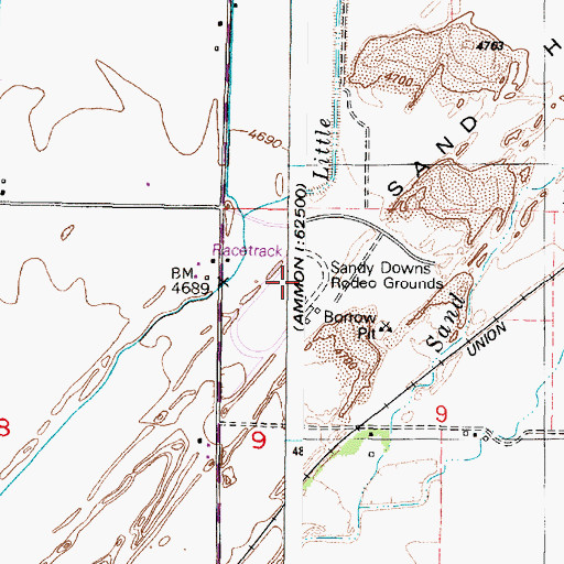 Topographic Map of Sandy Downs Rodeo Grounds, ID