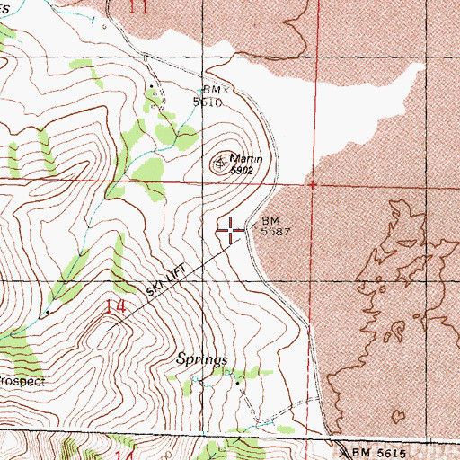 Topographic Map of Blizzard Mountain Ski Area, ID
