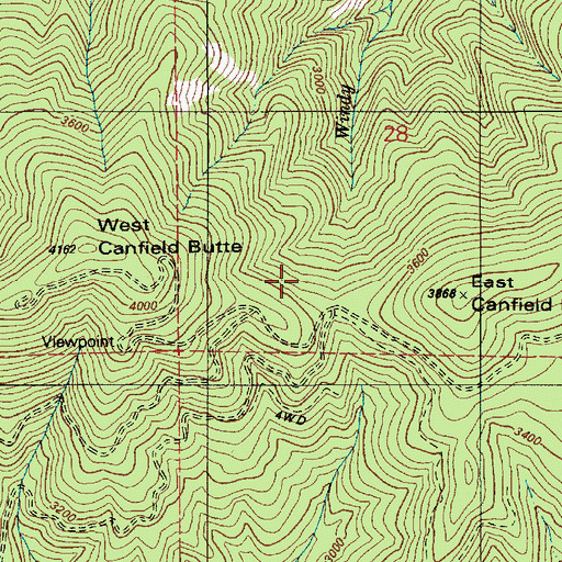 Topographic Map of Canfield Buttes, ID