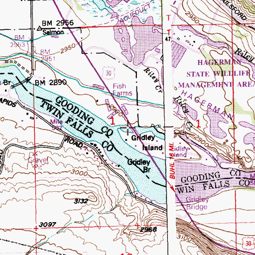 Topographic Map of Gridley Bridge, ID