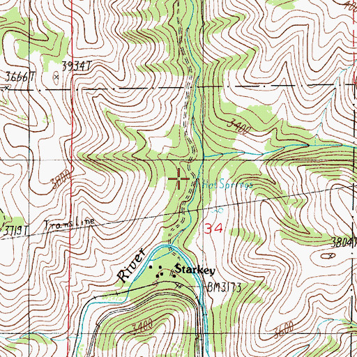 Topographic Map of Starkey Hot Springs, ID
