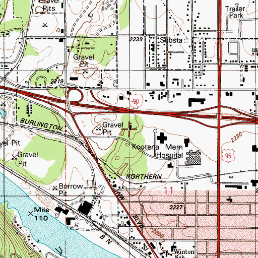 Topographic Map of Pine Crest Hospital, ID