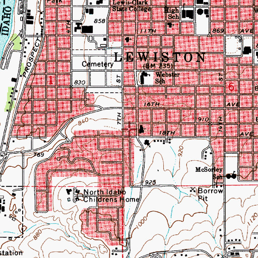 Topographic Map of River Crest Hospital, ID