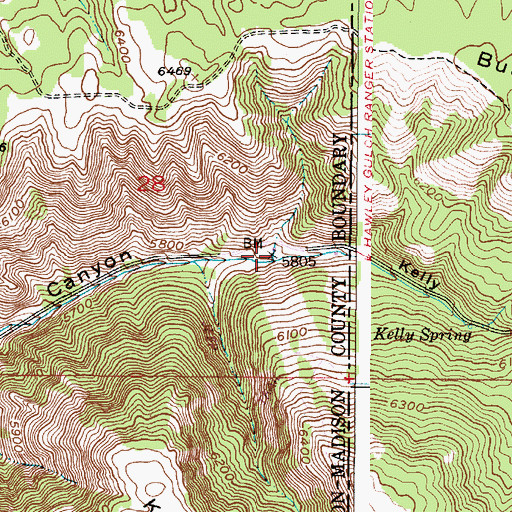 Topographic Map of Kelly Canyon Ski Area, ID