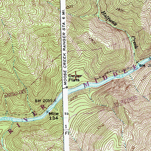 Topographic Map of Cedar Flats Campground, ID