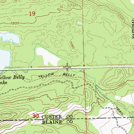 Topographic Map of Yellow Belly Lake Fish Barrier Dam, ID