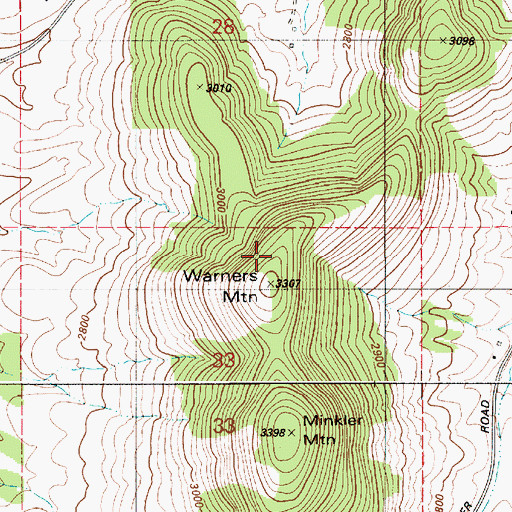 Topographic Map of Warners Mountain, ID