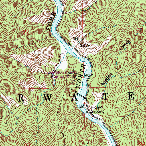 Topographic Map of Washington Creek Campground, ID