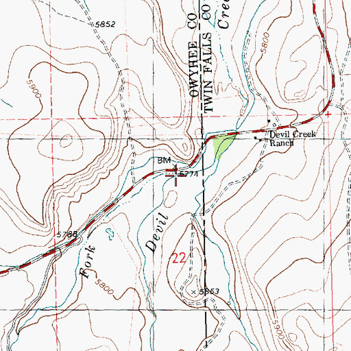 Topographic Map of West Fork Devil Creek, ID