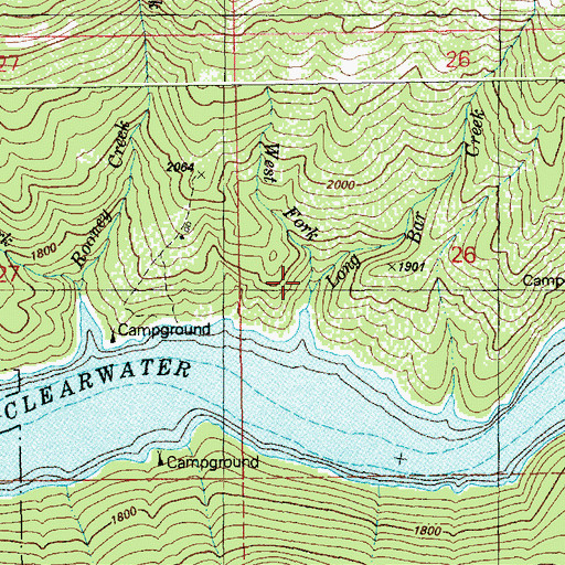 Topographic Map of West Fork Long Bar Creek, ID
