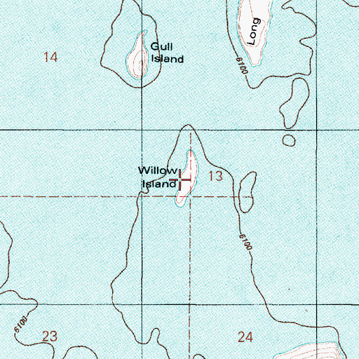 Topographic Map of Willow Island, ID