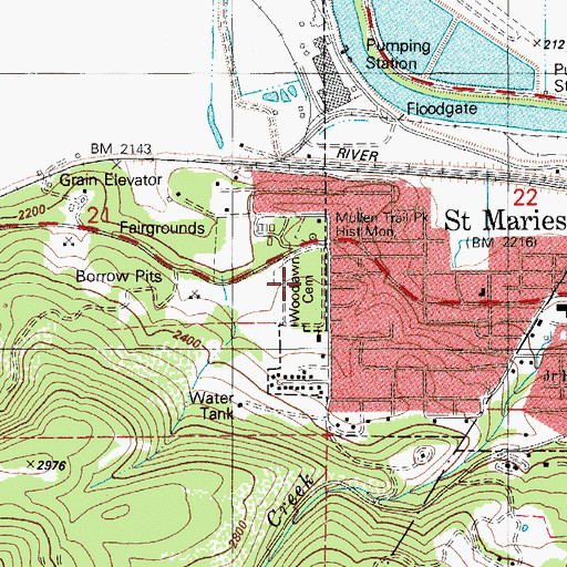 Topographic Map of Woodlawn Cemetery, ID
