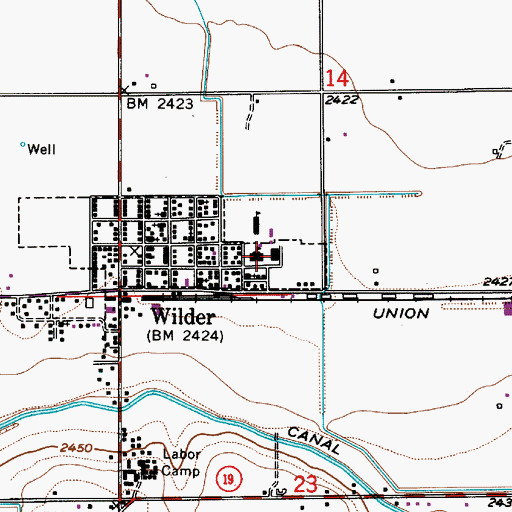 Topographic Map of Wilder Middle - High School, ID