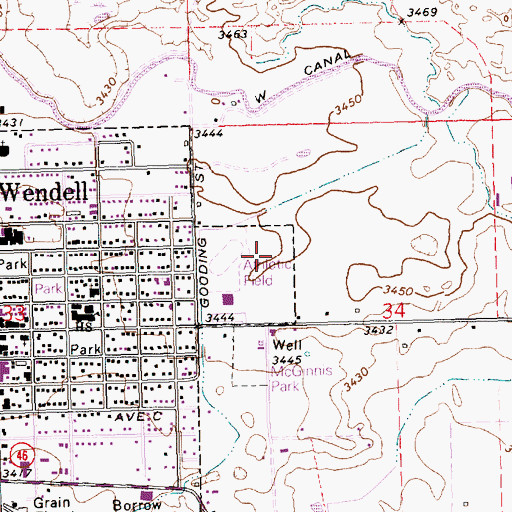 Topographic Map of Wendell Middle School, ID