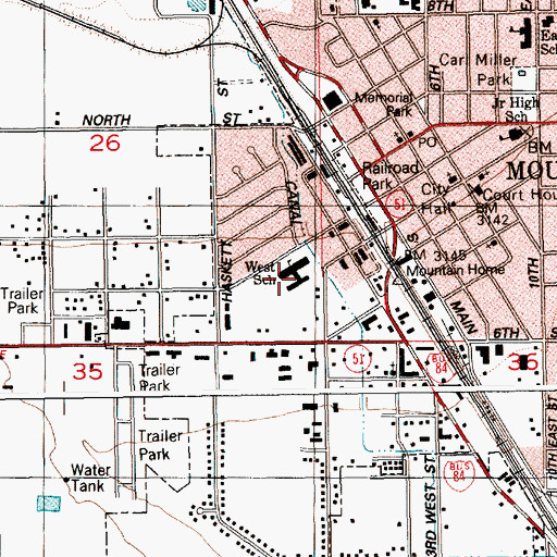 Topographic Map of West Elementary School, ID