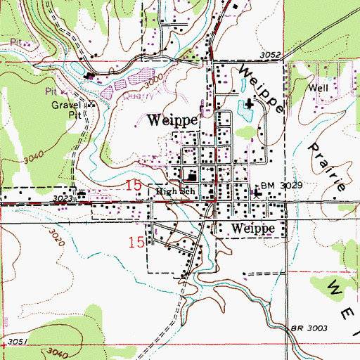 Topographic Map of Weippe Middle School, ID