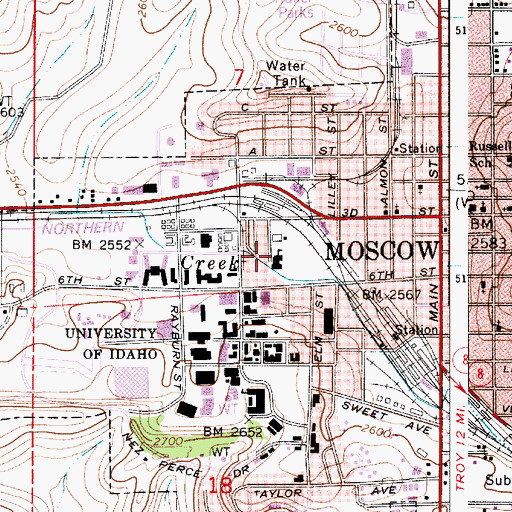 Topographic Map of West Park Elementary School, ID