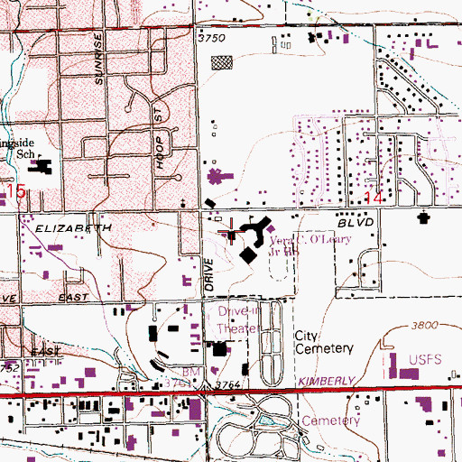 Topographic Map of Vera O'Leary Junior High School, ID