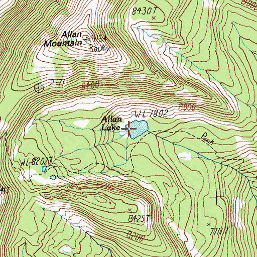 Topographic Map of Allan Lake, ID
