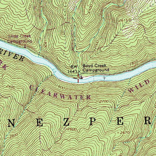 Topographic Map of Boyd Creek Campground, ID