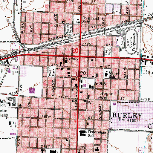 Topographic Map of Burley, ID