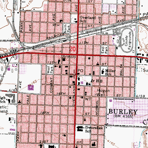 Topographic Map of Burley, ID