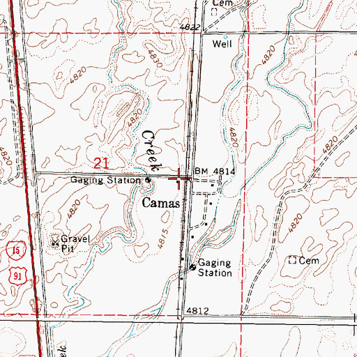 Topographic Map of Camas, ID