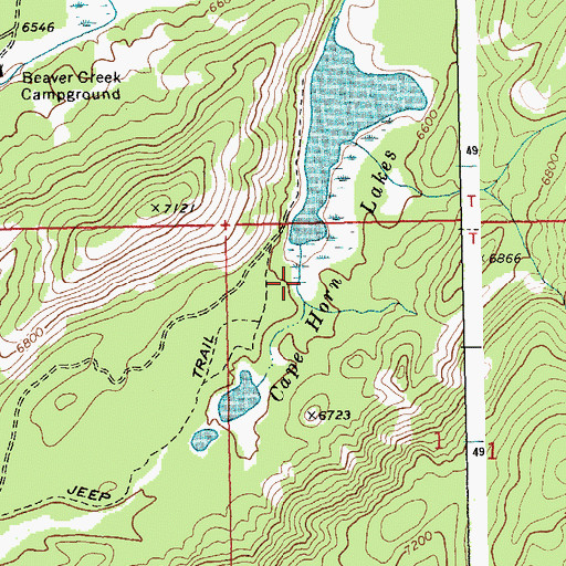 Topographic Map of Cape Horn Lakes, ID