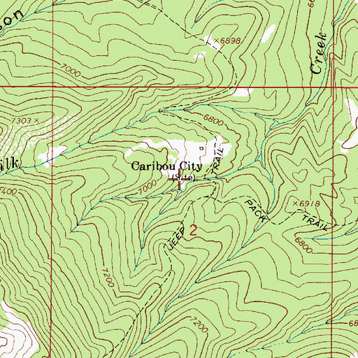 Topographic Map of Caribou City (historical), ID