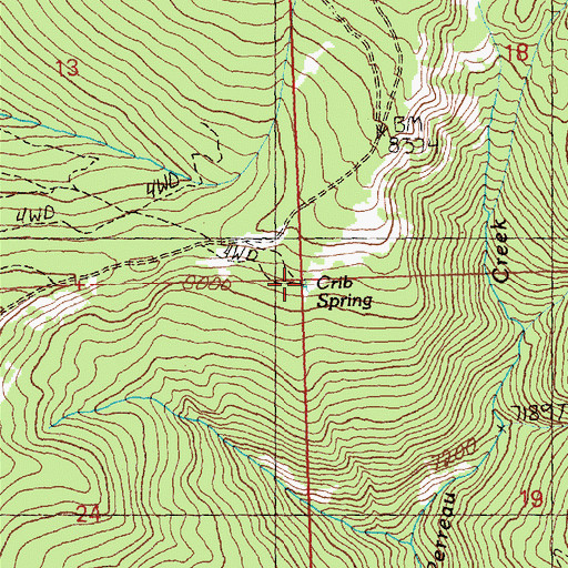 Topographic Map of Crib Spring, ID
