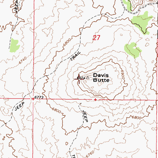 Topographic Map of Davis Butte, ID