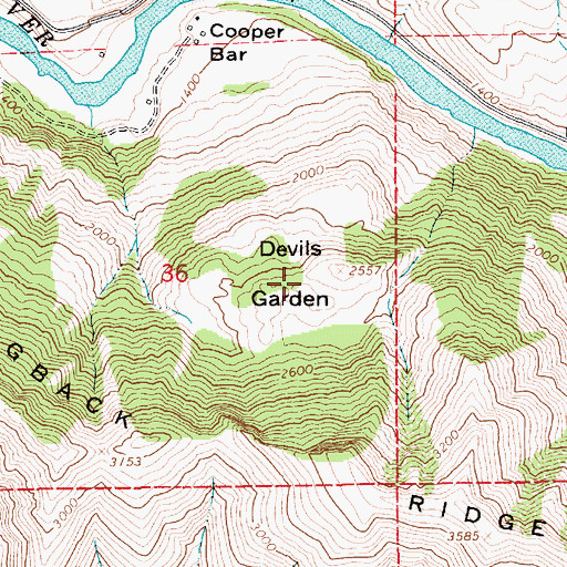 Topographic Map of Devils Garden, ID
